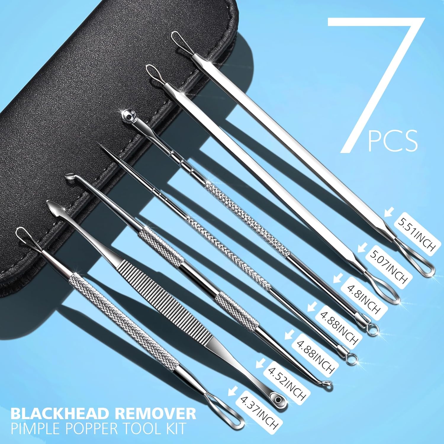 7 in 1 Stainless Steel Pimple Popper Tool Kit-Blackhead Remover Pimple Extractor Comedone Extractor for Face