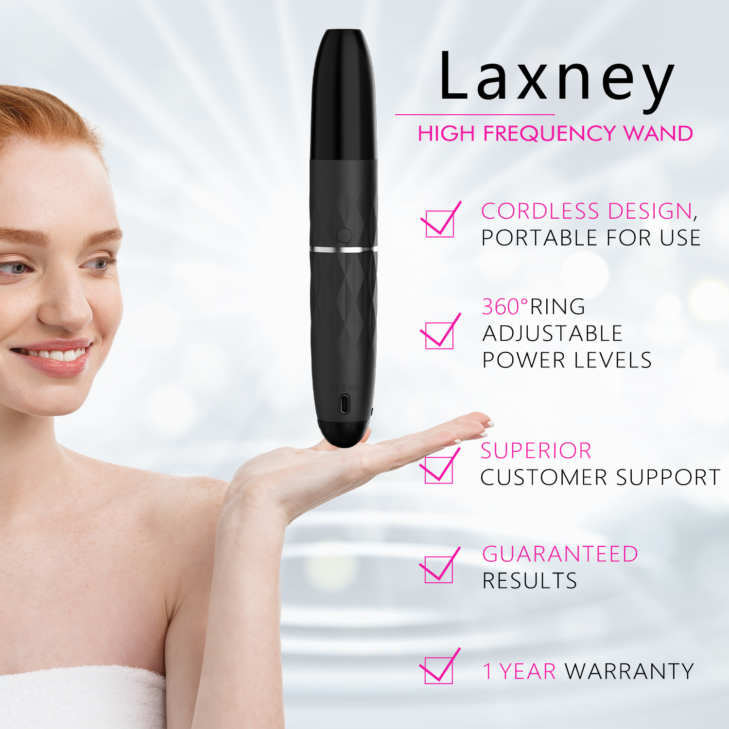 2024 New Product Cordless Face &amp; Head Pimple Zapper High Frequency Facial Wand Skin Therapy Pigment Removal Pore Cleaner Device