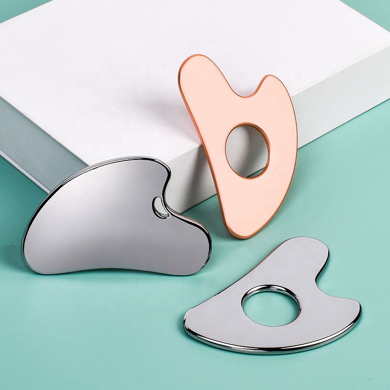 Custom Logo Heart Shaped Body Sculpting Skin Guasha Scraping Massage Tool Cheap Rose Gold Stamp Logo Metal Face Gua Sha