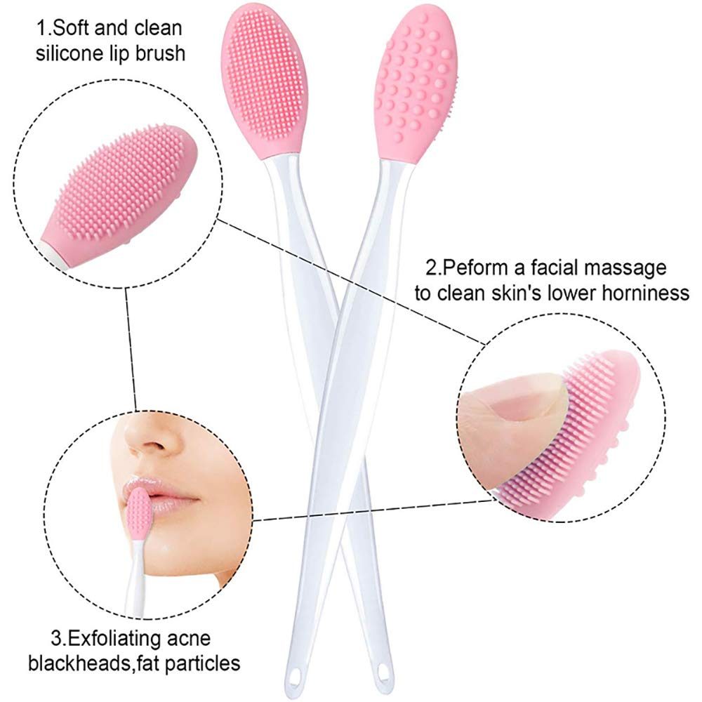 Custom Logo Exfoliating Lip Brush Nose Cleaning Brush Double Side Soft Silicone Lip Scrub Tool &amp; Nose Blackhead Remove Brush