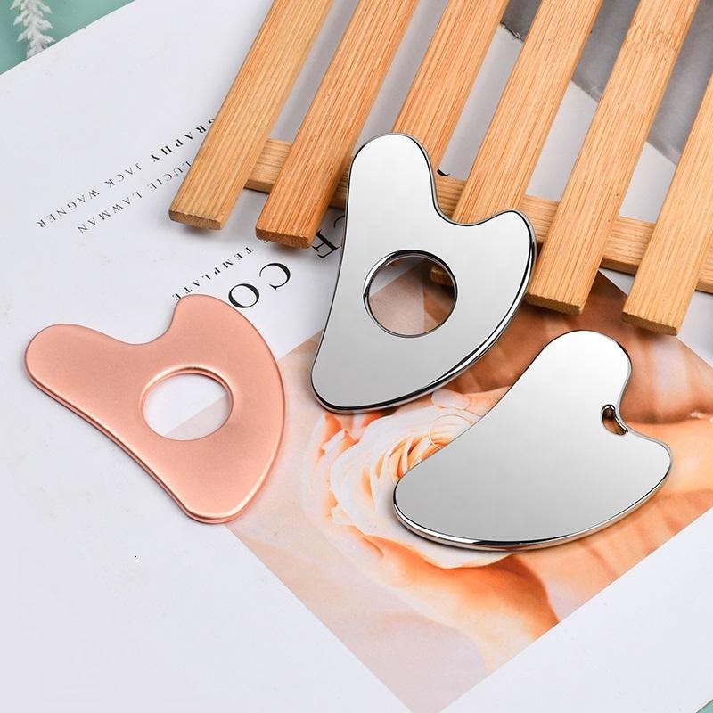 Custom Logo Heart Shaped Body Sculpting Skin Guasha Scraping Massage Tool Cheap Rose Gold Stamp Logo Metal Face Gua Sha