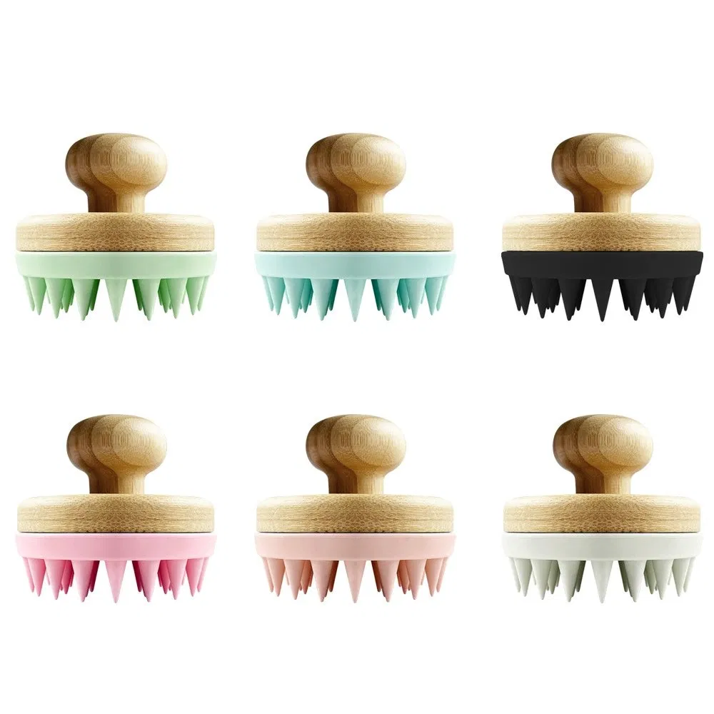 Wholesale Private Logo Bamboo Soft Silicone Shampoo Scalp Massage Brush