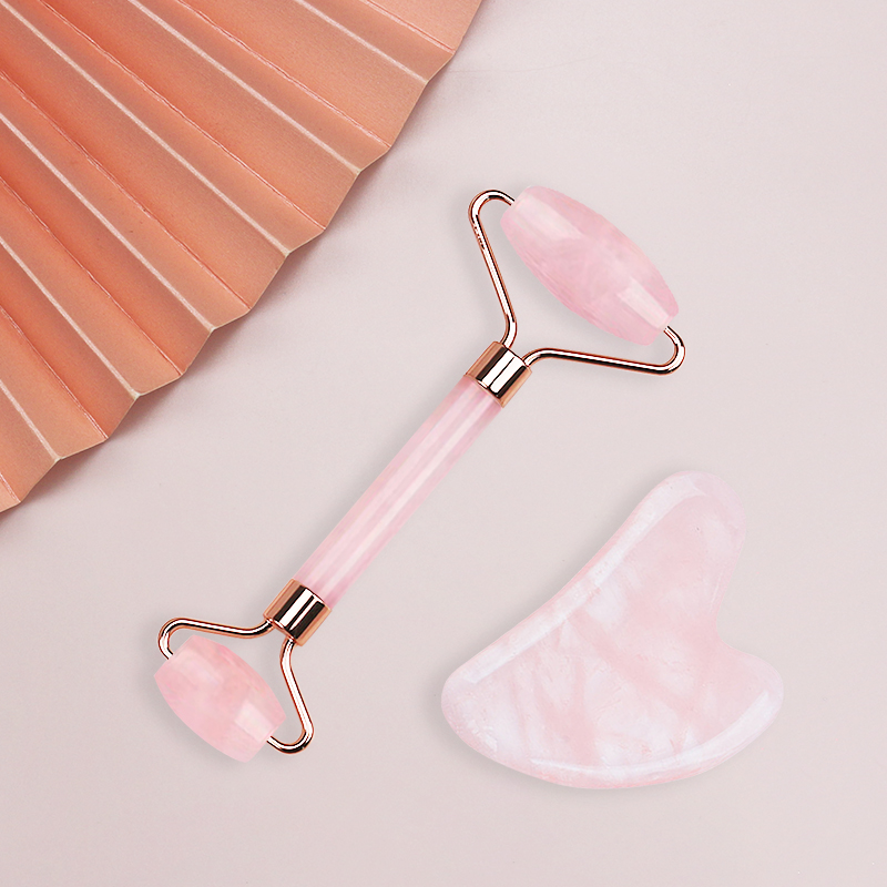 Best Selling Portable Rose Quartz Facial Jade Roller and Gua Sha for Face Body Neck Massage Complete with Box