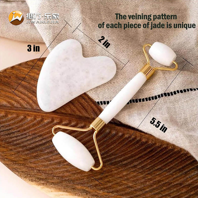 Jiwan Lejia Custom Logo Beauty Face Sculpting Anti Aging Gua Sha Stone Double Head White Jade Roller Facial and Guasha Stein Tool Manufacturer