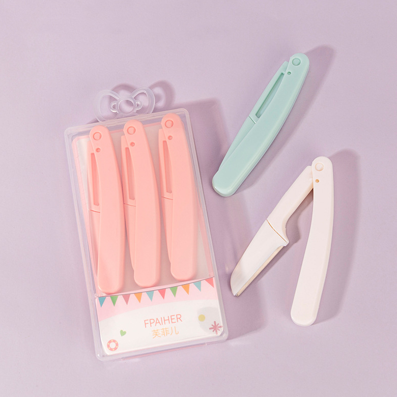 3Pcs/Set Foldable Eyebrow Razor Trimmer Sharp Blade Knife Hair Remover Facial Mini Makeup Knife Shape Shaver for Women