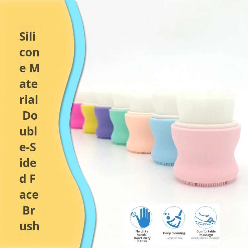 Silicone Soft Hair Double-sided 3D Manual Face Washing Brush Makeup Removing Cleansing Tool