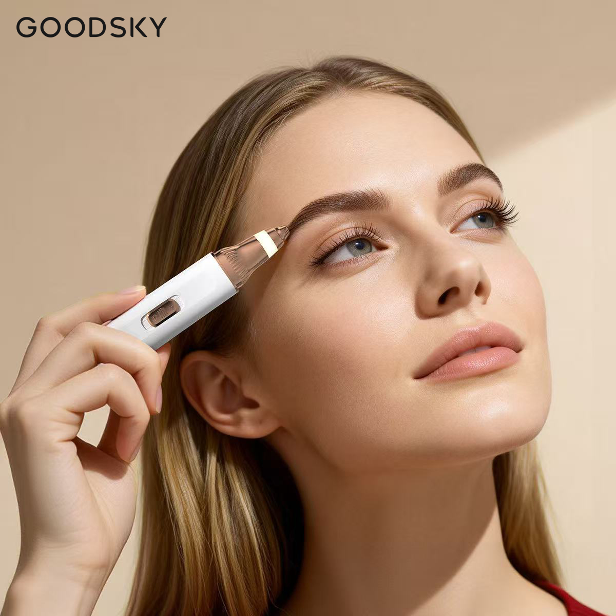 GOODSKY 2-in-1 Double Sided Facial Hair Remover Eyebrow Trimmer Rechargeable Built-in LED Lights Painless Skin Makeup Household