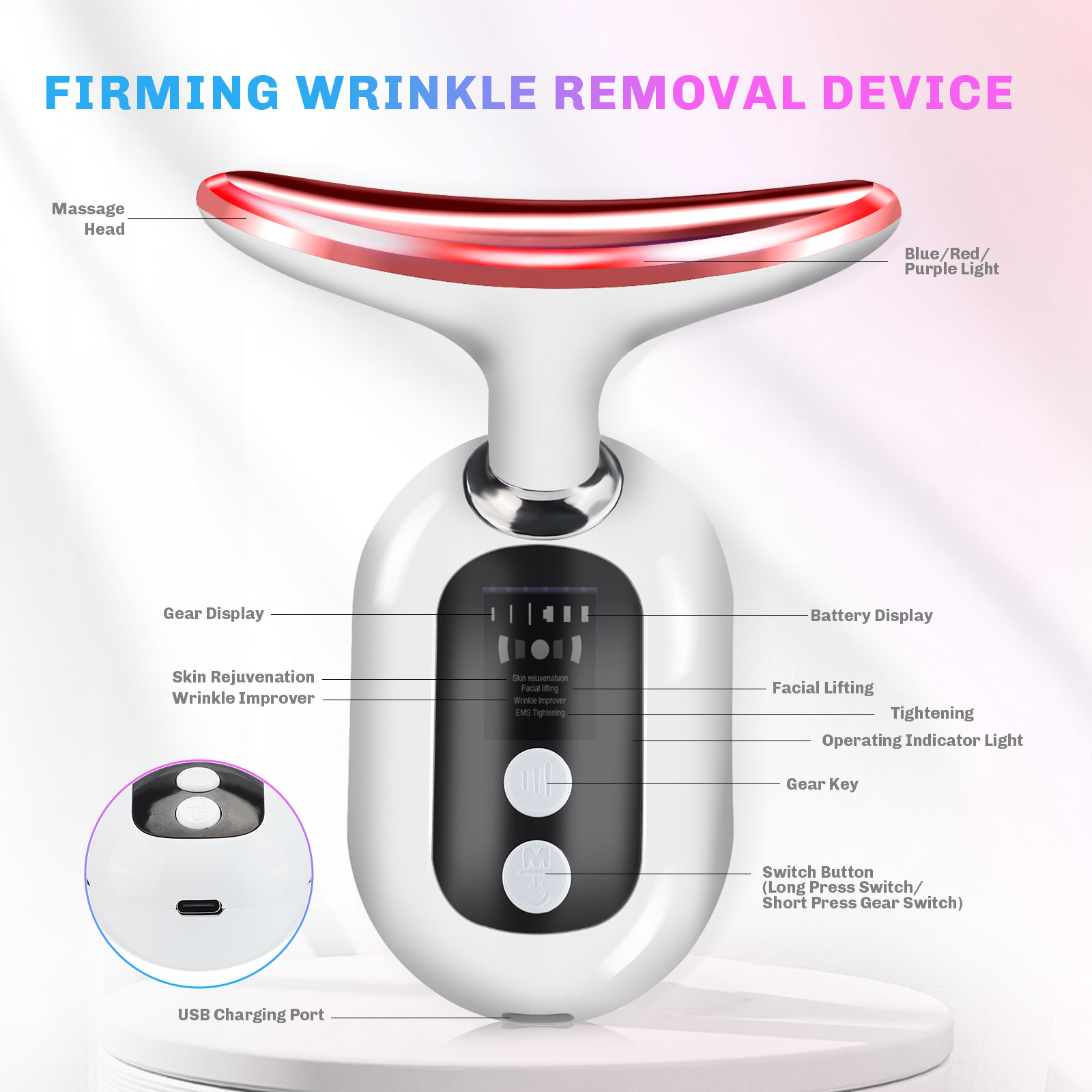 3 Color Hand Held Face and Neck Sculpting Tool Vibration Facial Massager Device Anti Wrinkles Lift for Skin Care