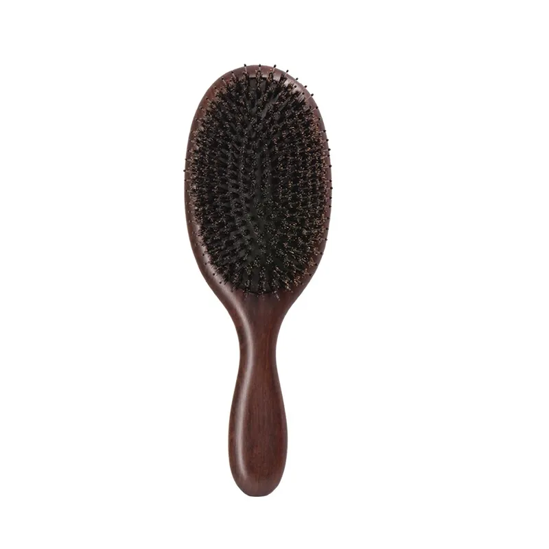 Eco-Friendly Sandalwood Paddle Scalp Massager Brush Boar Bristles Cushion Massage Detangler Brush