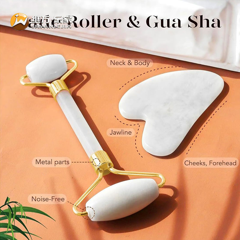 Jiwan Lejia Custom Logo Beauty Face Sculpting Anti Aging Gua Sha Stone Double Head White Jade Roller Facial and Guasha Stein Tool Manufacturer