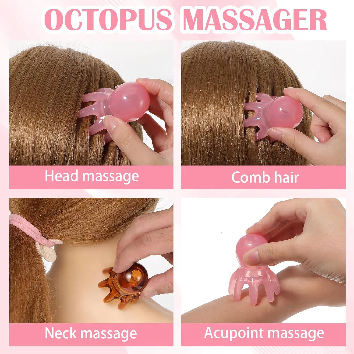 2026 Custom Logo Octopus Head Massager Scalp Hair SPA Massage Tools Octopus 8-Claw Face Body Massager
