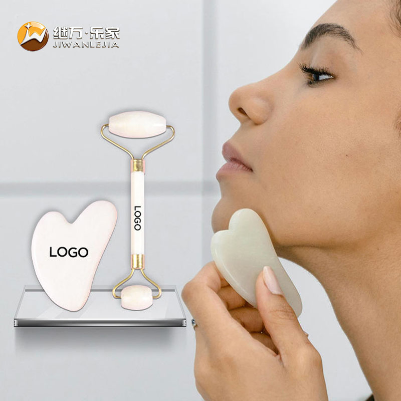 Jiwan Lejia Custom Logo Beauty Face Sculpting Anti Aging Gua Sha Stone Double Head White Jade Roller Facial and Guasha Stein Tool Manufacturer