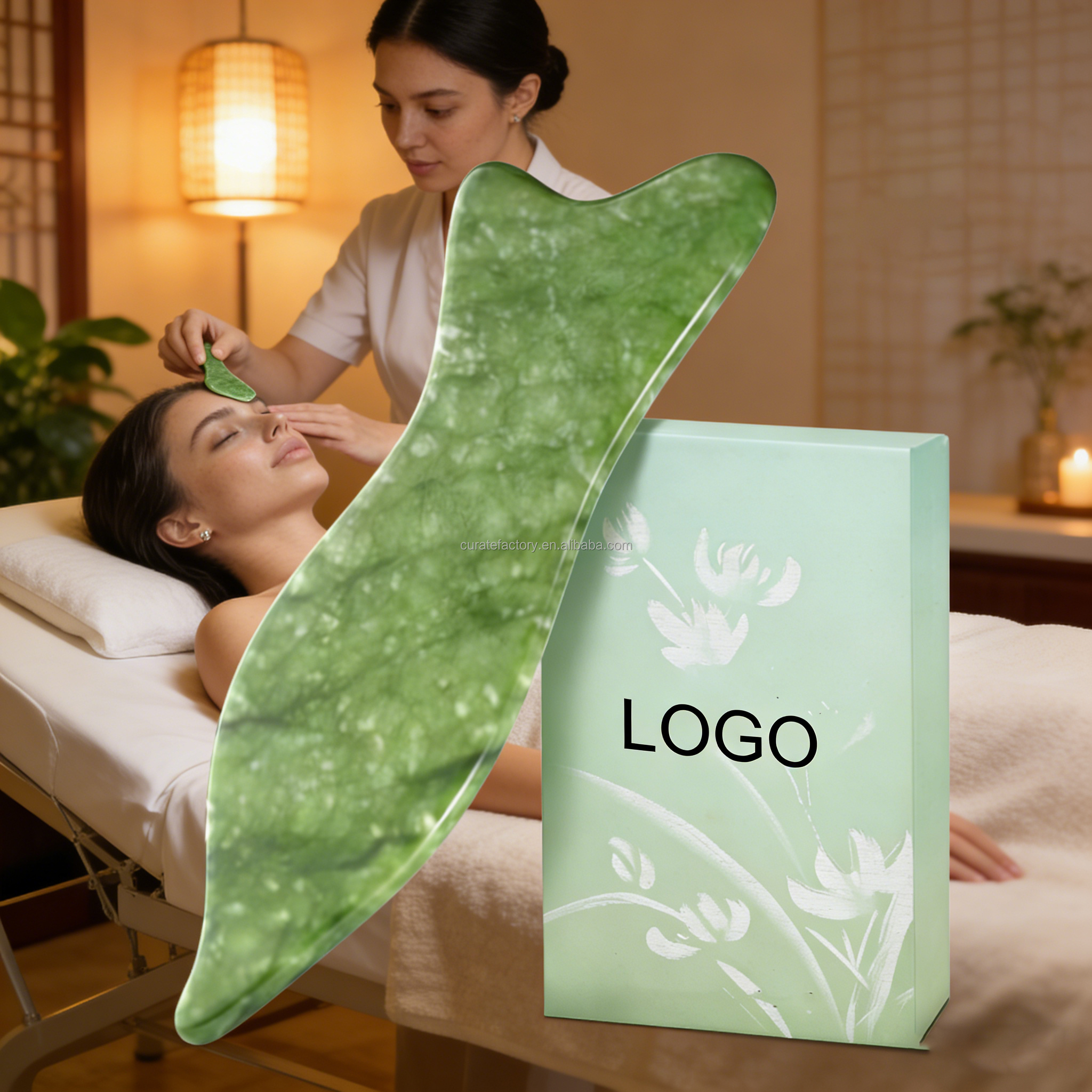 Natural Jade Gua Sha Facial Tools Acupressure Face Massage Jawline Sculpting Puffiness Reduction Skin Care Tool Green Orthotic