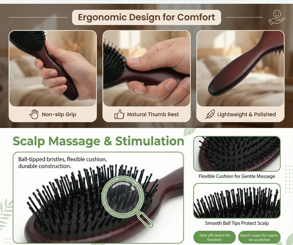 Oval Air Cushion Hairbrush Nylon Bristle Scalp Massage Brush for Women & Men