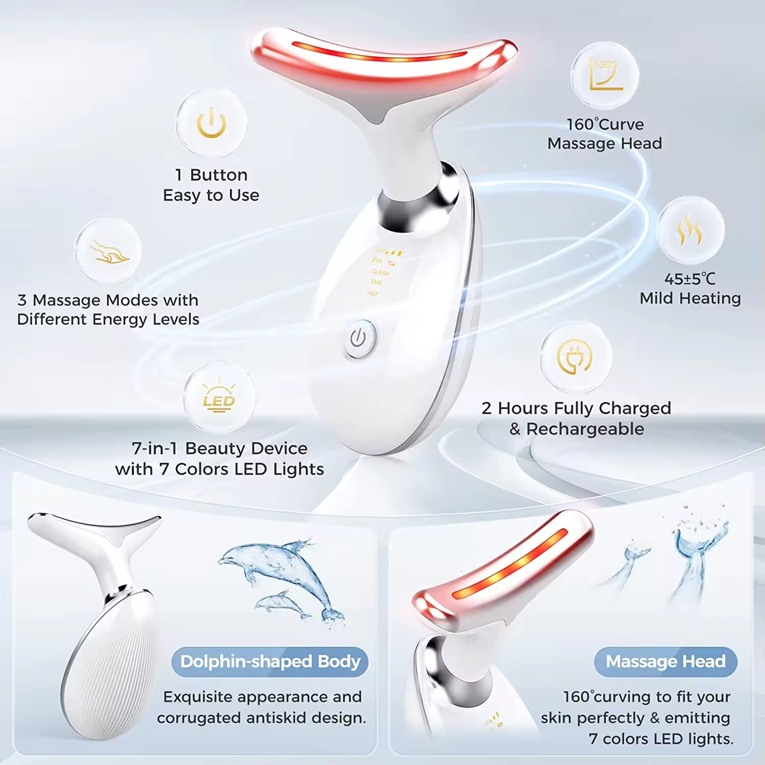 7 Colors Face and Neck Sculpting Tool Rechargeable E-M-S Vibration Facial Massager Device Anti Wrinkles Lift Face Massager