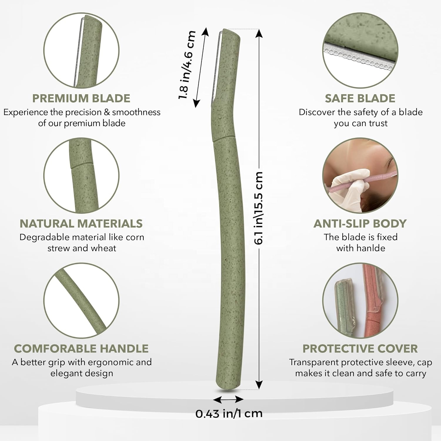 Portable Women's Eyebrow Trimmer Razor with Stainless Steel Blades Wheat Straw Material for Facial Hair Removal