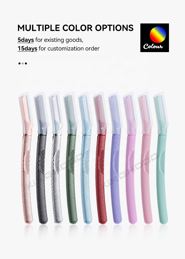 Custom Logo Eco Friendly Make Up Tool Replaceable Stainless Steel Blade Women Metal Handle Facial Razors Eyebrow Razor Trimmer