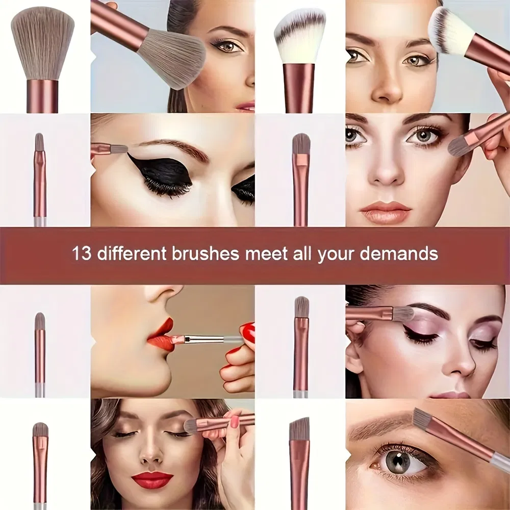 13PCS Professional Makeup Brush Set, Premium Soft Synthetic Fur Cosmetic Brushes for Full Face Makeup Application