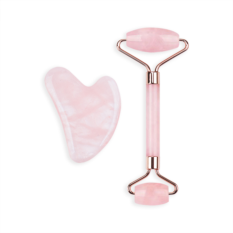 Best Selling Portable Rose Quartz Facial Jade Roller and Gua Sha for Face Body Neck Massage Complete with Box