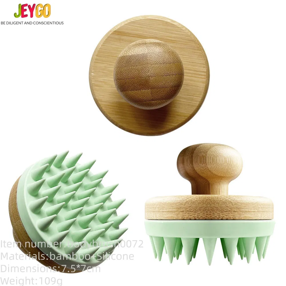 Wholesale Private Logo Bamboo Soft Silicone Shampoo Scalp Massage Brush