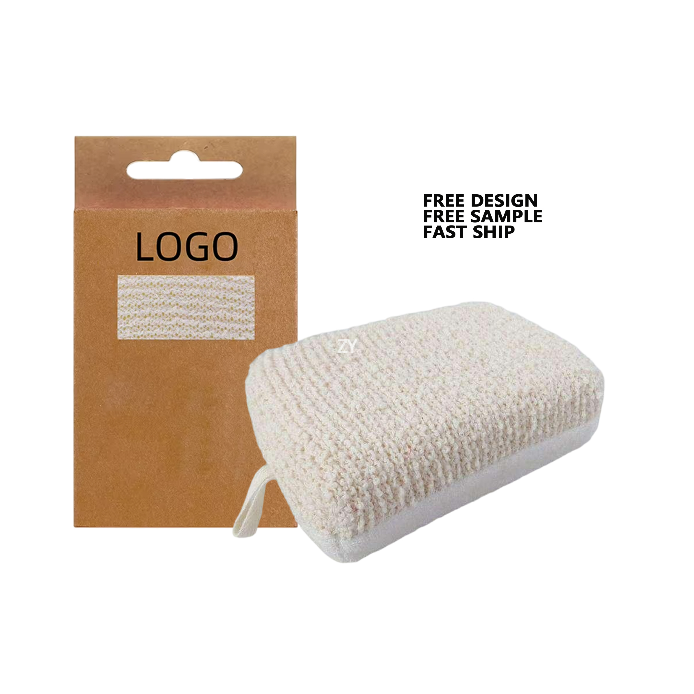 Eco Friendly Natural Bamboo Fiber Hemp Exfoliating Bath Sponge Modern ZY Brand High Quality Square for All Skin Types Home Hotel