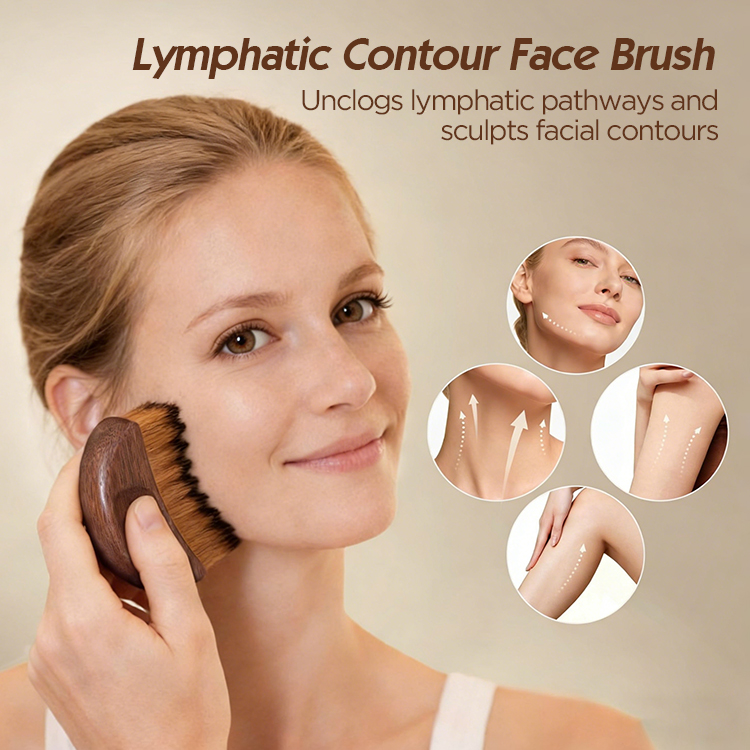 Lymphatic Contour Oval Walnut Wood Face Brush Lymphatic Drainage Device for Face Body Chin Jawline Designed to Fit Skin