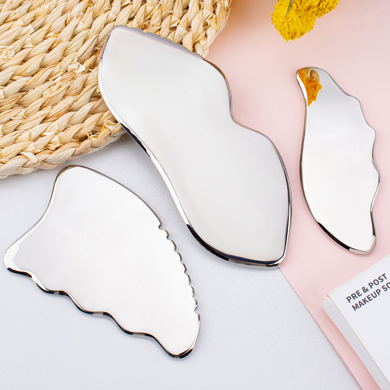 Wholesale 100% Natural Steel Guasha Scraping Massage Tools Metal Guasha Beauty Facial Body Massage Tool Metal Roller Gua Sha