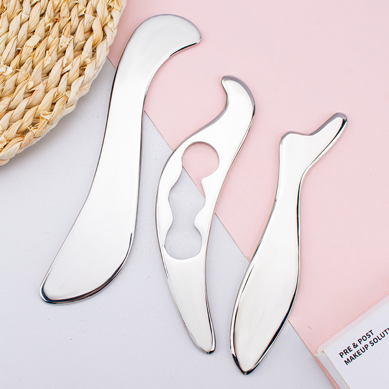 Wholesale 100% Natural Steel Guasha Scraping Massage Tools Metal Guasha Beauty Facial Body Massage Tool Metal Roller Gua Sha