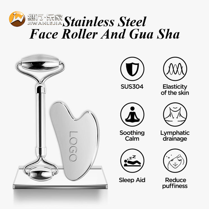 Jiwan Lejia Custom Logo Skin Facial Roller Scraping Guasha Metal Stainless Steel Gua Sha Massage Health Care Tool