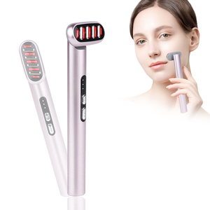 Synogal 3 Levels Intensity 4 Tips Massage Microcurrent Vibration Heat Red Blue LED Light Therapy Facial Massager Wand