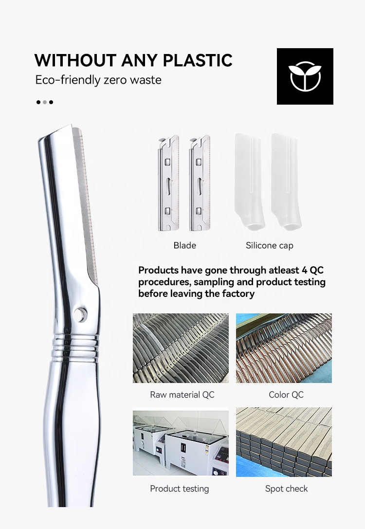 Custom Logo Eco Friendly Make Up Tool Replaceable Stainless Steel Blade Women Metal Handle Facial Razors Eyebrow Razor Trimmer