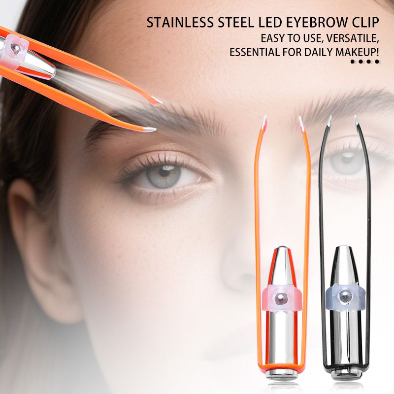 High Precision Anti Silp Slanted Eyebrow Shaping Pliers Led Light Tweezers for Eyebrows Facial Hair Remover
