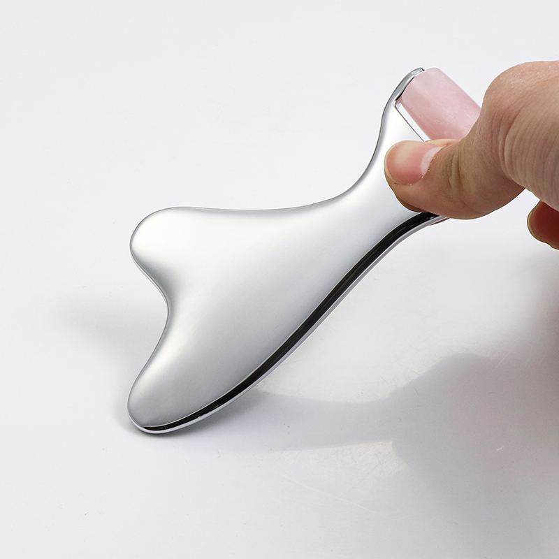 Portable Beauty Tool Mini Eye Massager Guasha Jade Metal Face Roller for Skin Care
