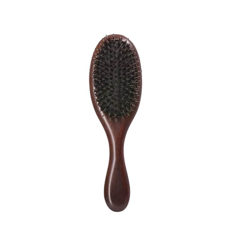 Eco-Friendly Sandalwood Paddle Scalp Massager Brush Boar Bristles Cushion Massage Detangler Brush