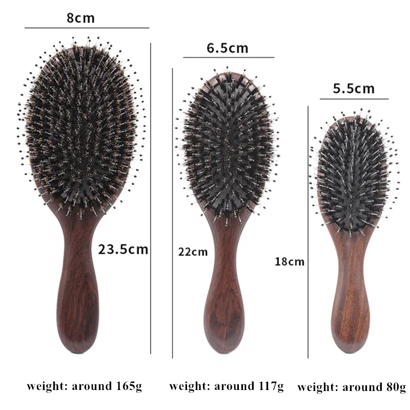 Eco-Friendly Sandalwood Paddle Scalp Massager Brush Boar Bristles Cushion Massage Detangler Brush