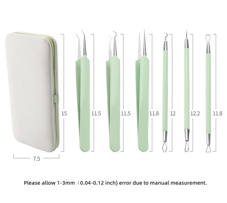 6 PCS Assorted Color Stainless Steel Facial Nose Blackhead Tweezers Kit with Mirror Pore Cleaning &amp; Acne Treatment