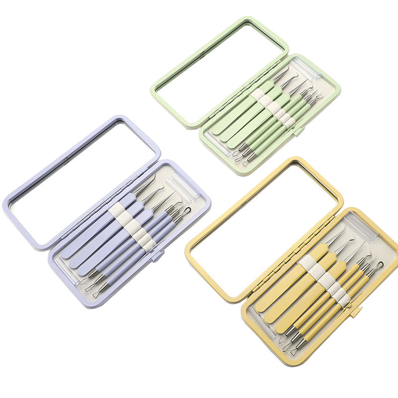 6 PCS Assorted Color Stainless Steel Facial Nose Blackhead Tweezers Kit with Mirror Pore Cleaning &amp; Acne Treatment