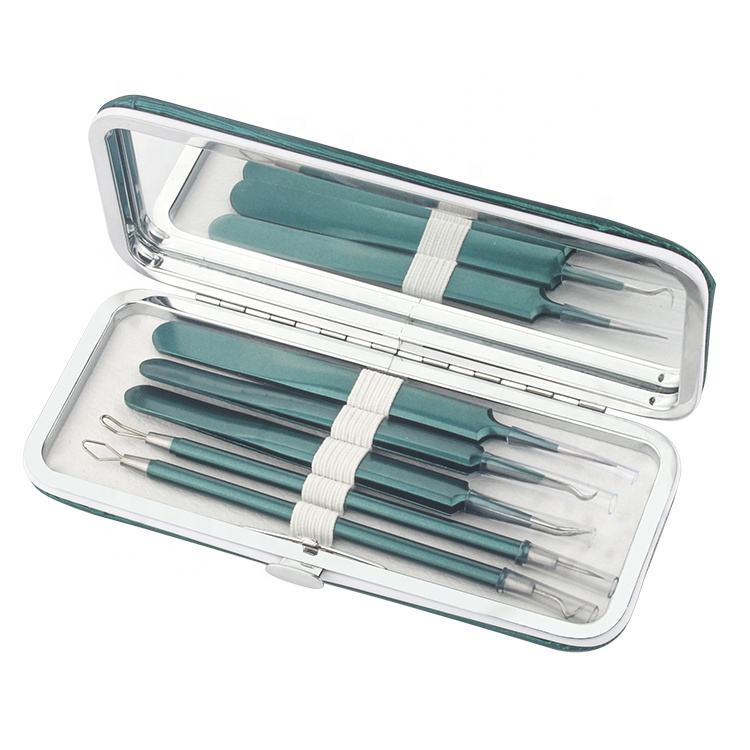 6 PCS Assorted Color Stainless Steel Facial Nose Blackhead Tweezers Kit with Mirror Pore Cleaning &amp; Acne Treatment