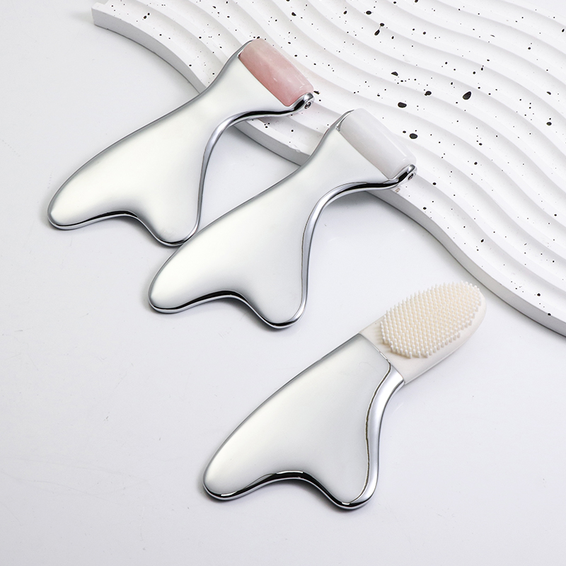 Portable Beauty Tool Mini Eye Massager Guasha Jade Metal Face Roller for Skin Care