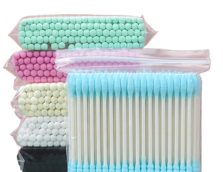 Hot Sell 100 Pcs Double-Head Cotton Buds Multiple Colors with Paper Stick Facials Makeup Cleaning Tools