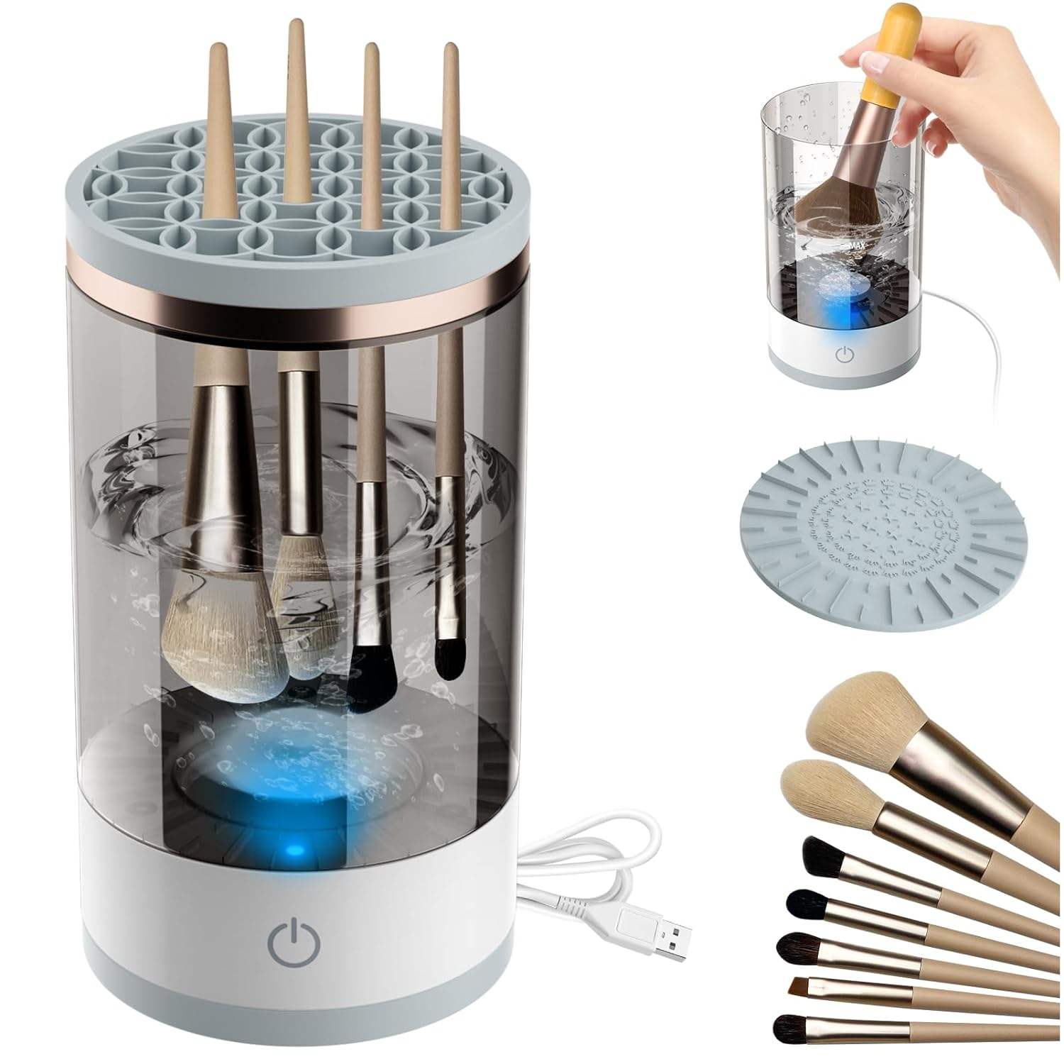 Dropshipping Products 2025 Electric Makeup Brush Cleaner with Drying Rack Portable Cosmetic Tool