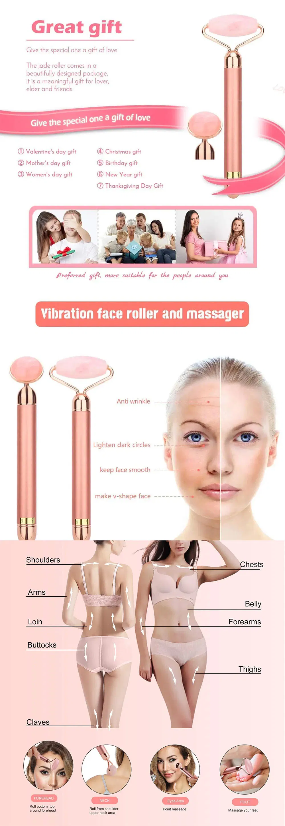 Wholesale Custom Electric Eye Beauty Skin Care Jade Face Massage Roller