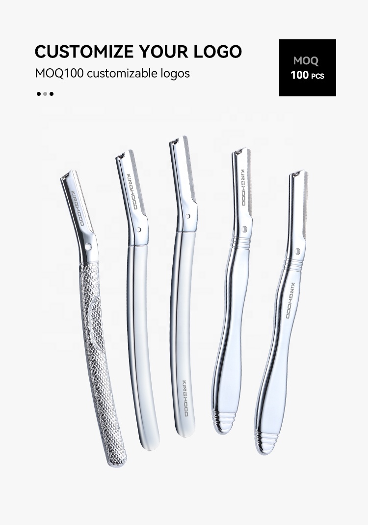 Custom Logo Eco Friendly Make Up Tool Replaceable Stainless Steel Blade Women Metal Handle Facial Razors Eyebrow Razor Trimmer