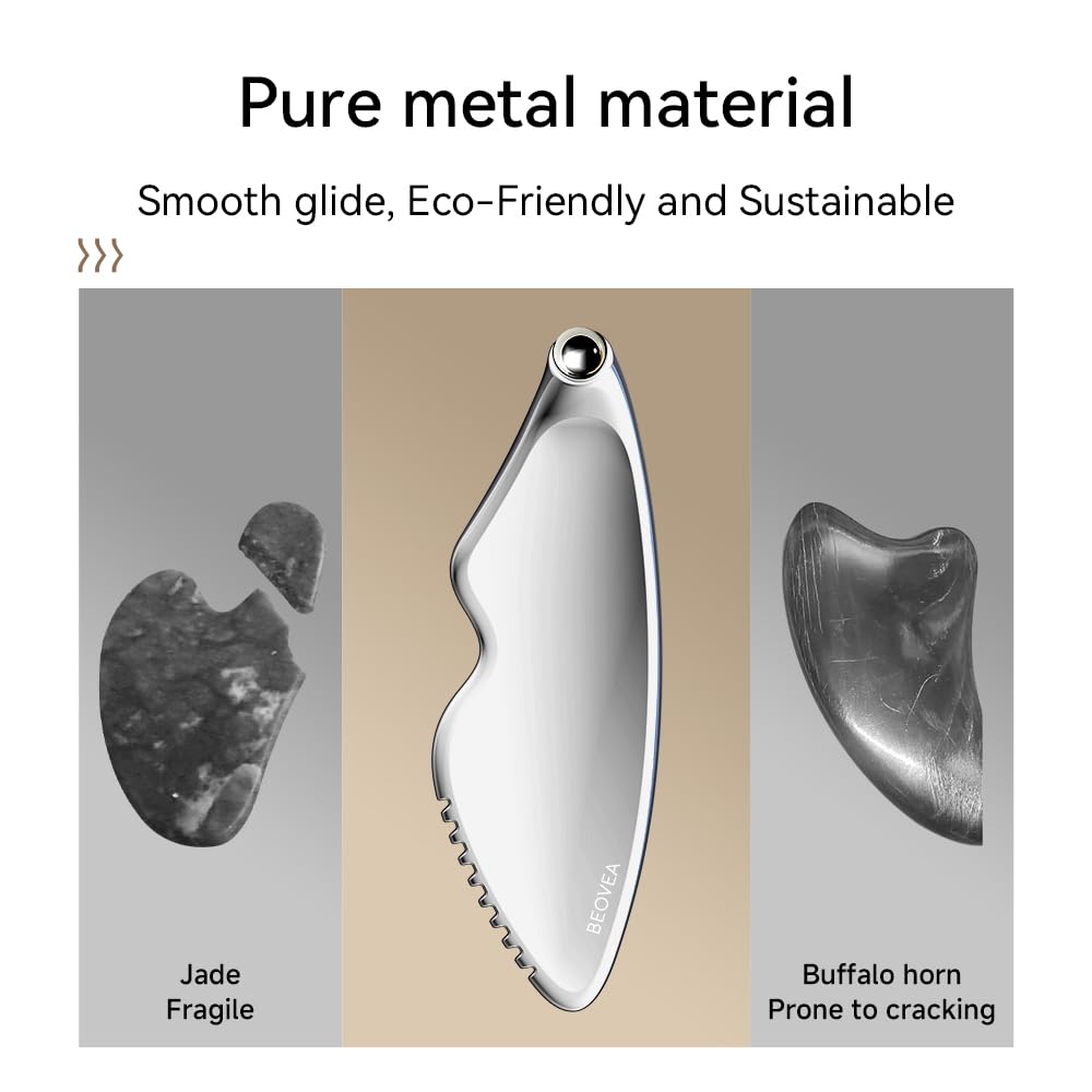 BEOVEA Gua Sha Facial Tools Guasha Face Body Premium Metal Scraping Massage Lymphatic Drainage Skin Rejuvenation Model BV-413
