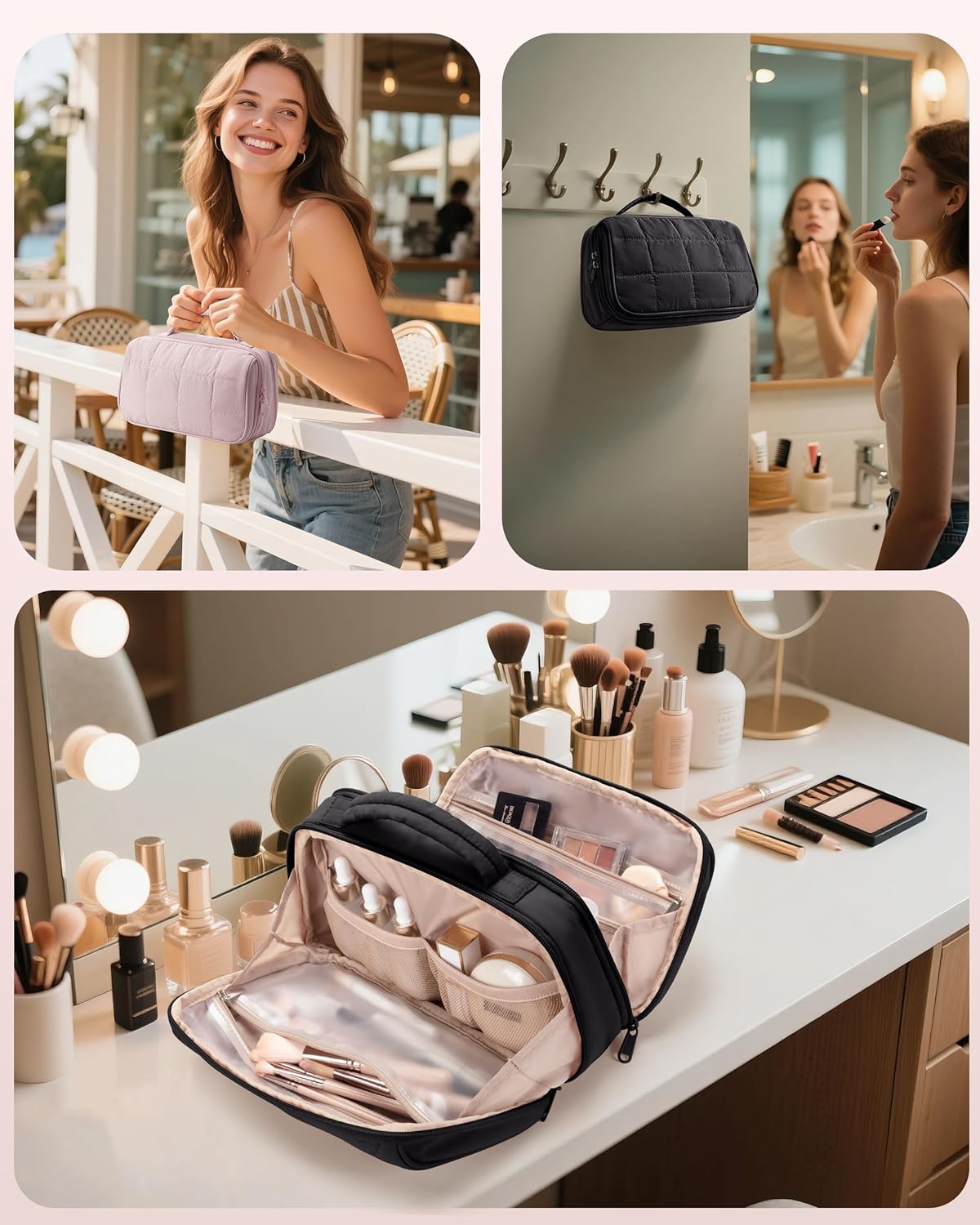 Custom Travel Makeup Bag Toiletry Pouch Women Puffy Cosmetics Organizer With Waterproof Pockets For Makeup Brushes