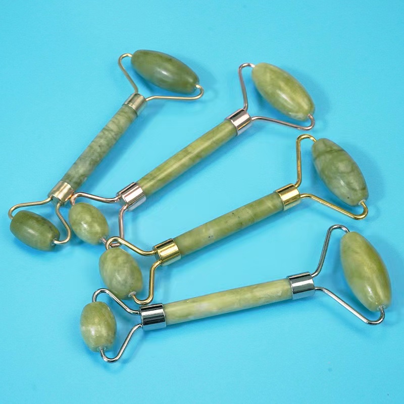 2023 Jade Facial Skin Roller Massager Tool Body Muscle Relaxing and Wrinkle Relief with Metal Facial Roller for Face Care