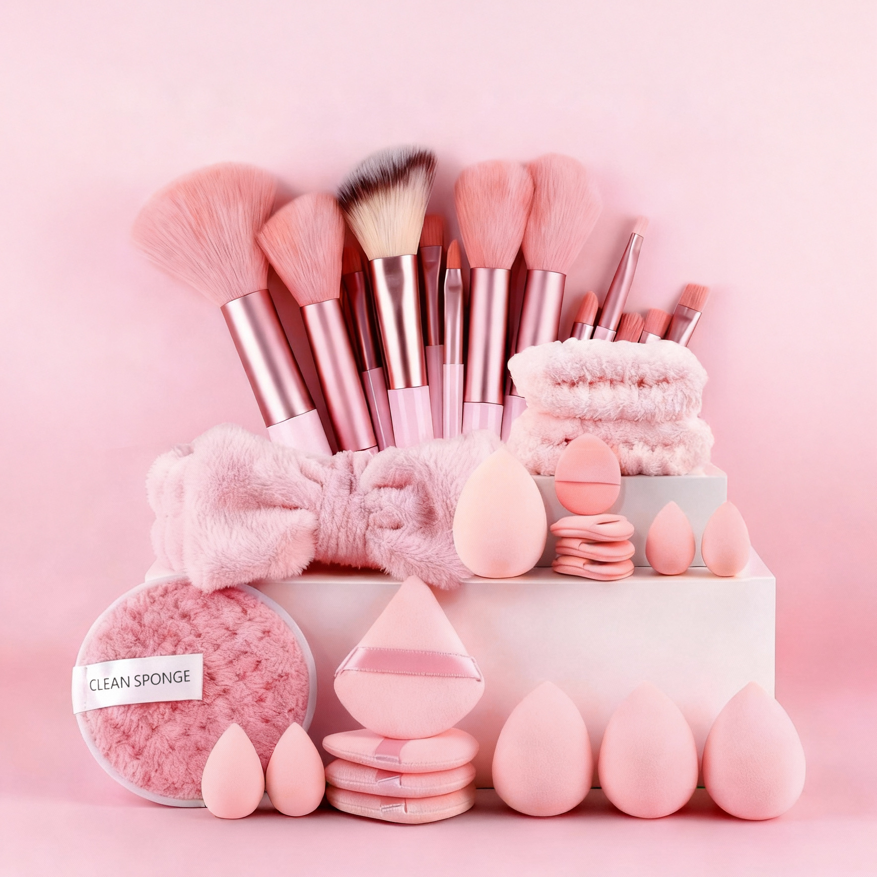 Professional Cross-border Bestseller 40-Piece Beauty Tool Set Handle Facial Cleansing Puff Sponge Synthetic Fibre Makeup Tools