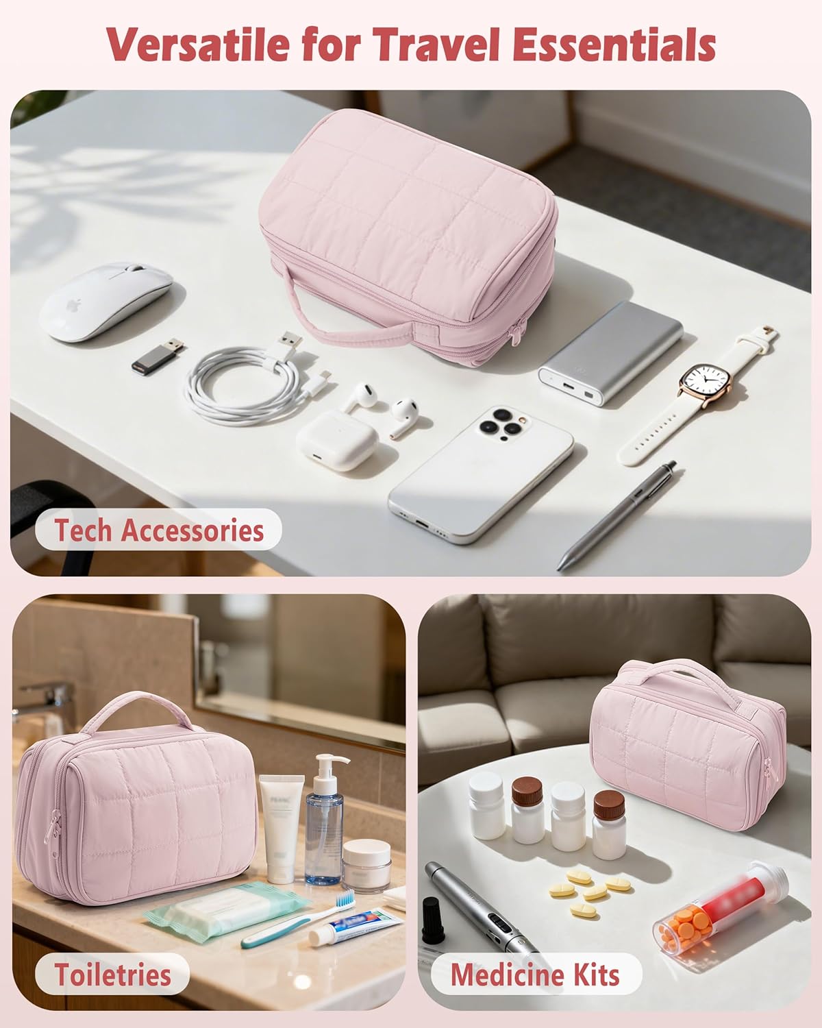 Custom Travel Makeup Bag Toiletry Pouch Women Puffy Cosmetics Organizer With Waterproof Pockets For Makeup Brushes