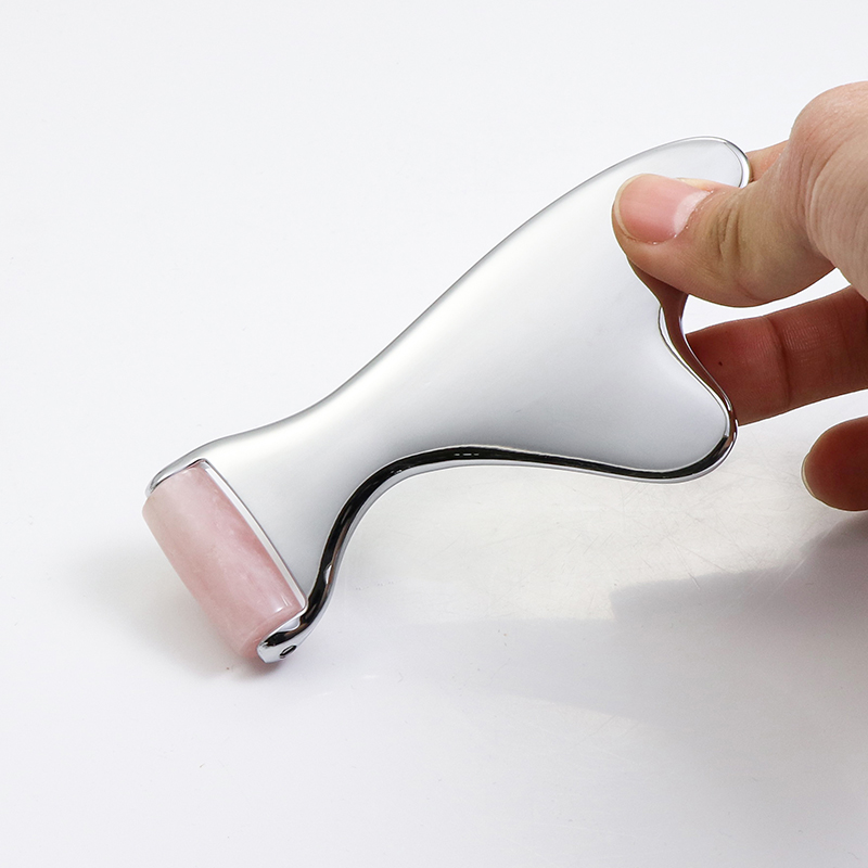 Portable Beauty Tool Mini Eye Massager Guasha Jade Metal Face Roller for Skin Care