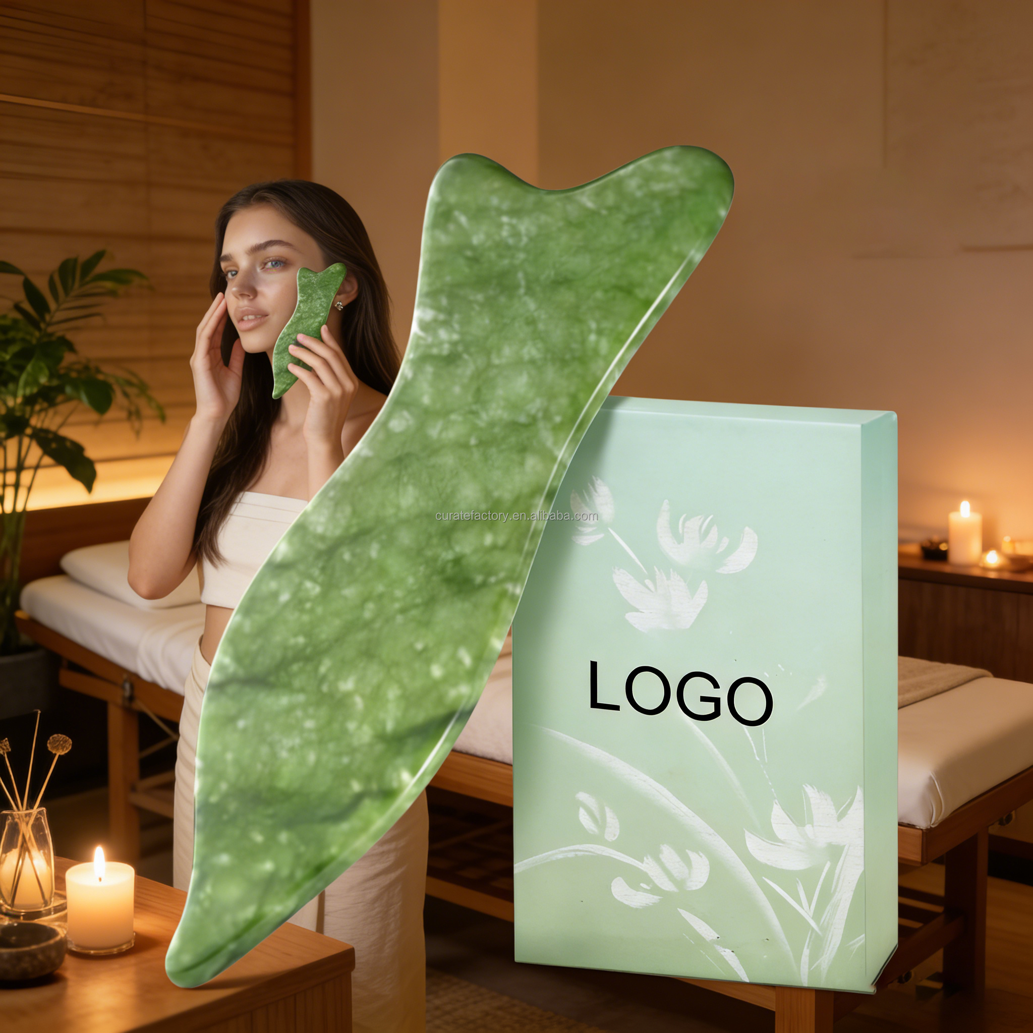 Natural Jade Gua Sha Facial Tools Acupressure Face Massage Jawline Sculpting Puffiness Reduction Skin Care Tool Green Orthotic